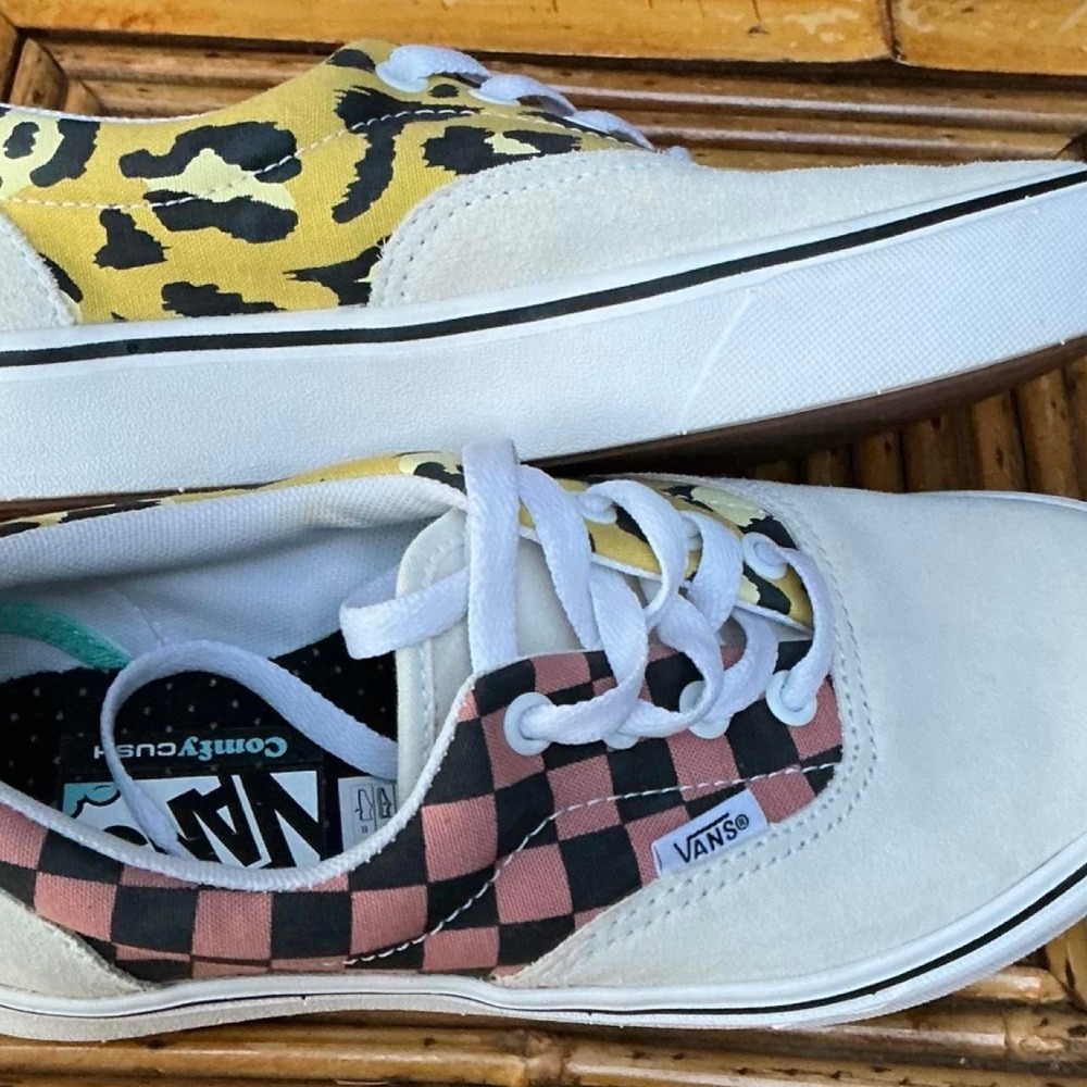 Vans Comfycush Era Mixed Media Patchwork Shoes Pink Checker Leopard Womens 6.5